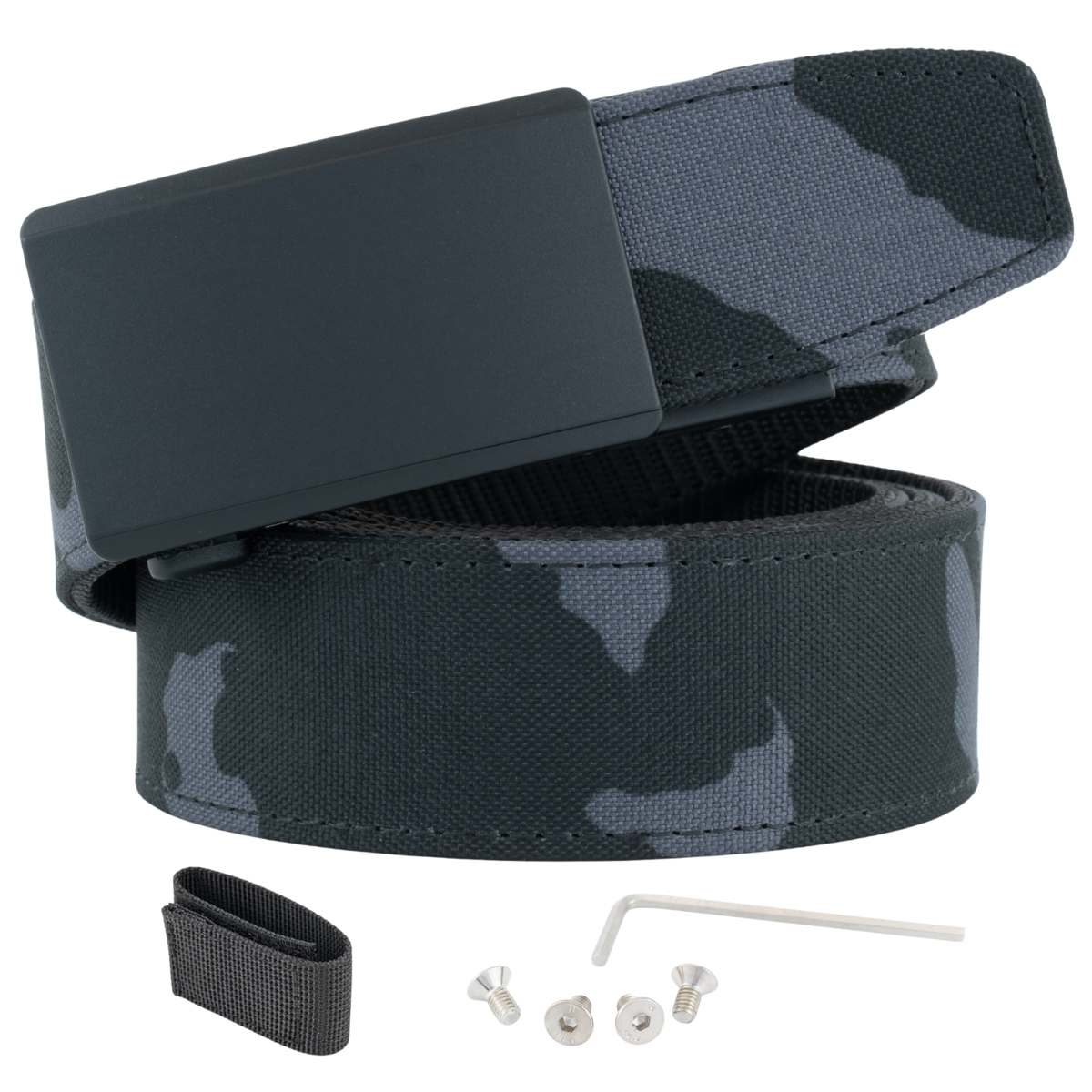 OPS 1.0 EDC Belt in black camo with buckle, keeper, hex tool and securing screws